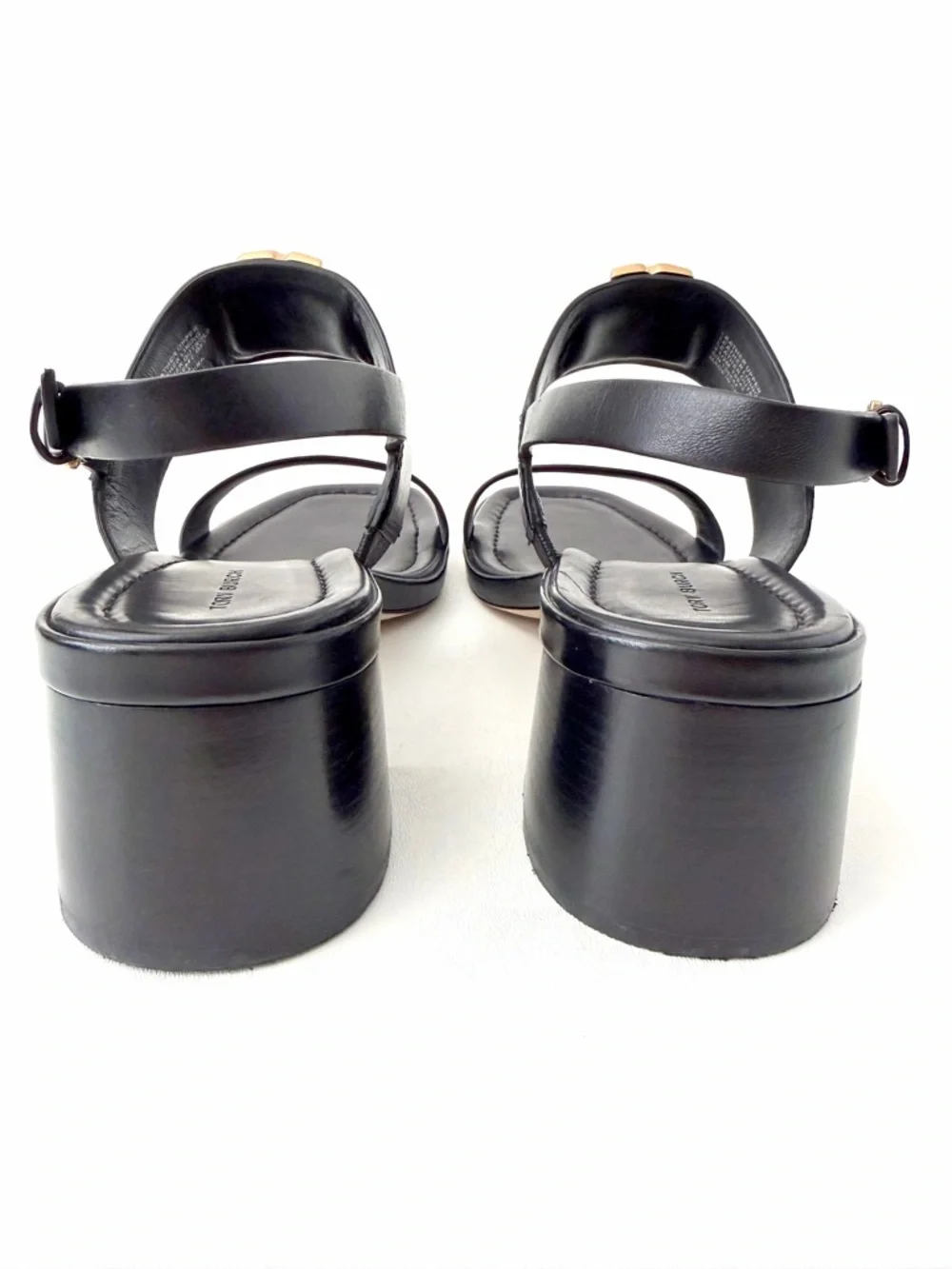 TORY BURCH | Eleanor 55mm Black Leather Logo Block Heel Slingback Sandals 9.5